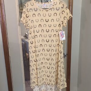 LuLaRoe Cream Dress with Black Horseshoe Pattern